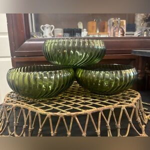 Anchor Hocking Avacado Green Ribbed Glass Bowls